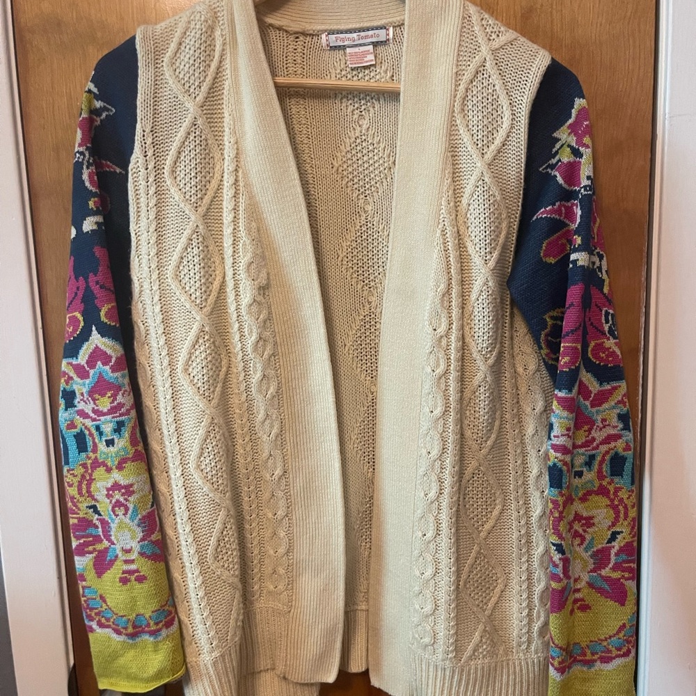 Flying Tomato Cream Cable Knit Cardigan Sweater